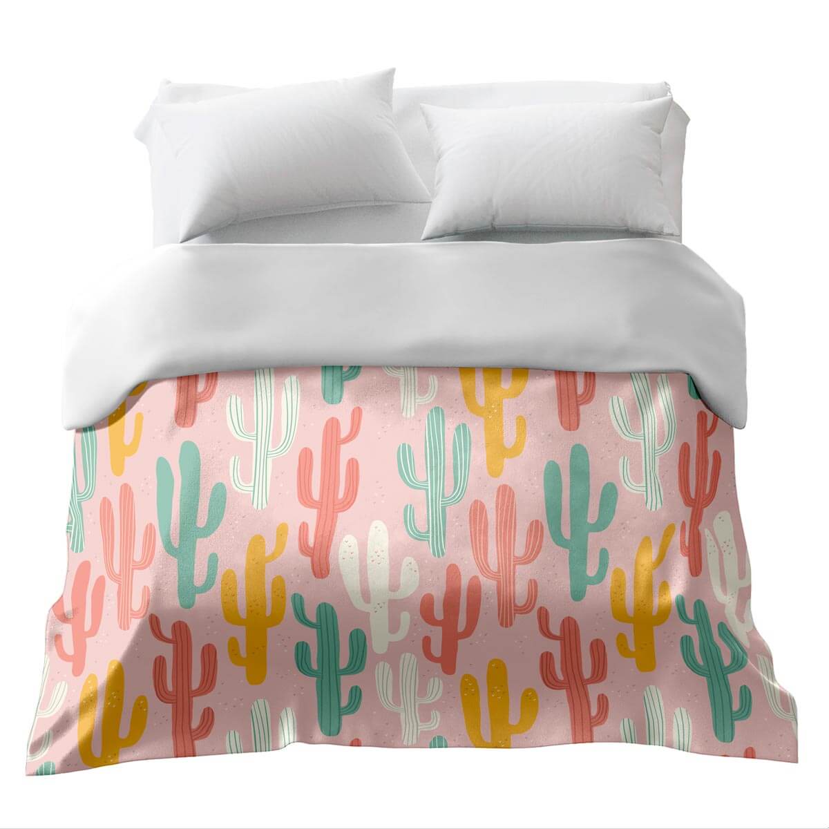 Couverture thérapeutique originale - Housse en coton rose avec cactus colorés