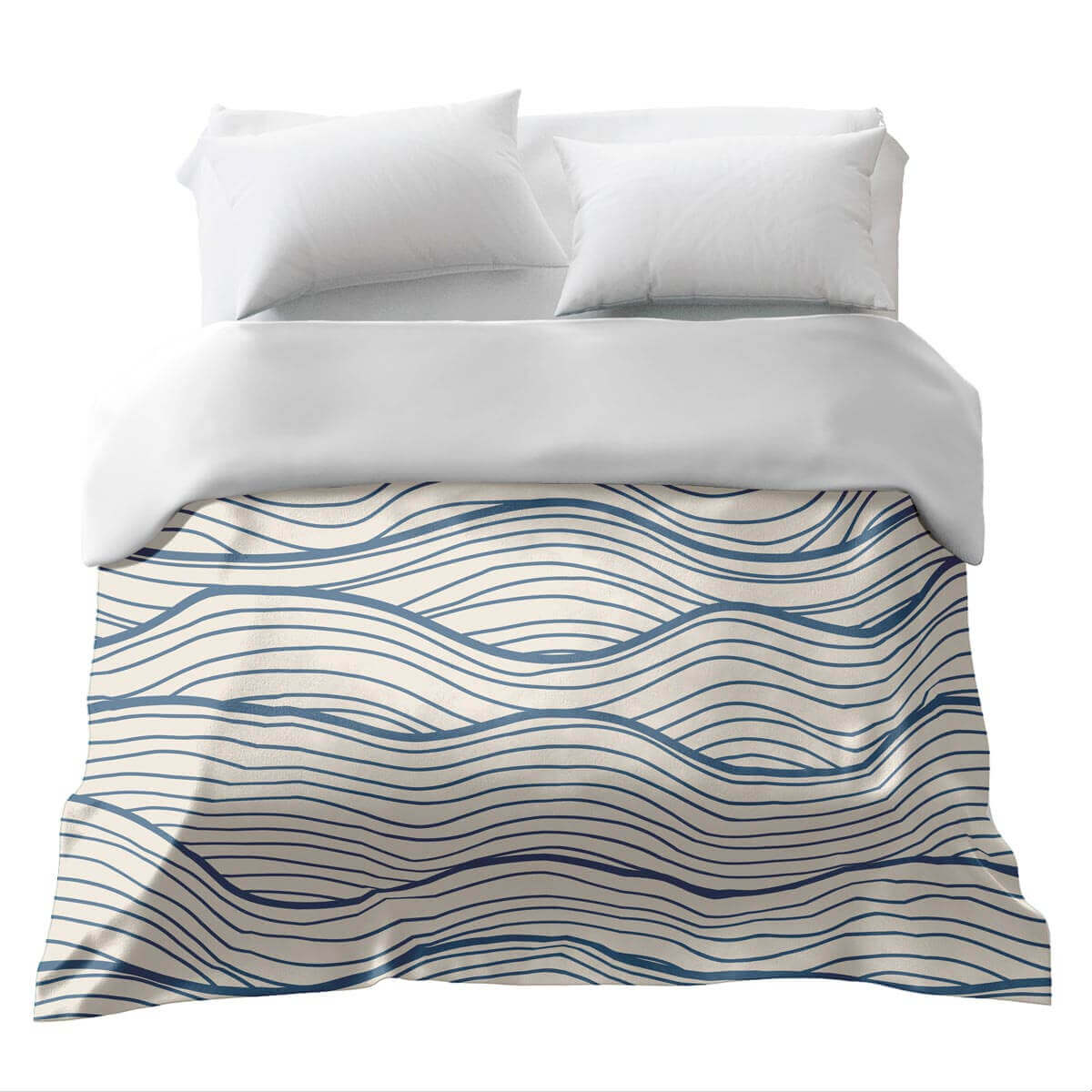 Couverture thérapeutique originale - Housse en coton beige vagues bleues
