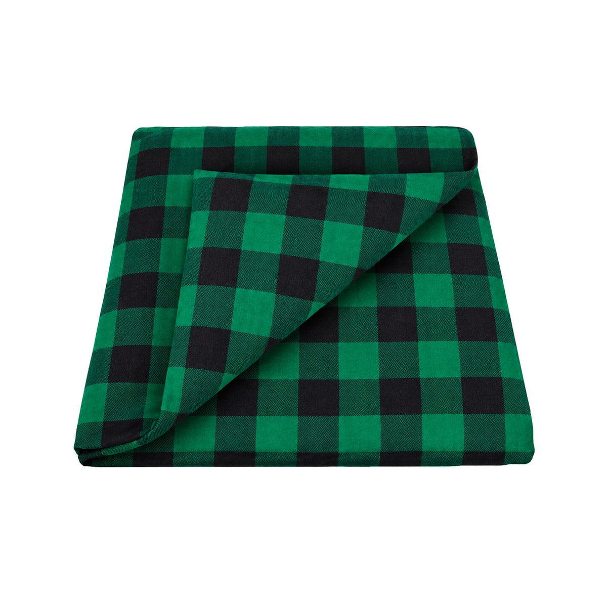 Housse en flanelle à carreaux verts, pliée avec un coin rabattu