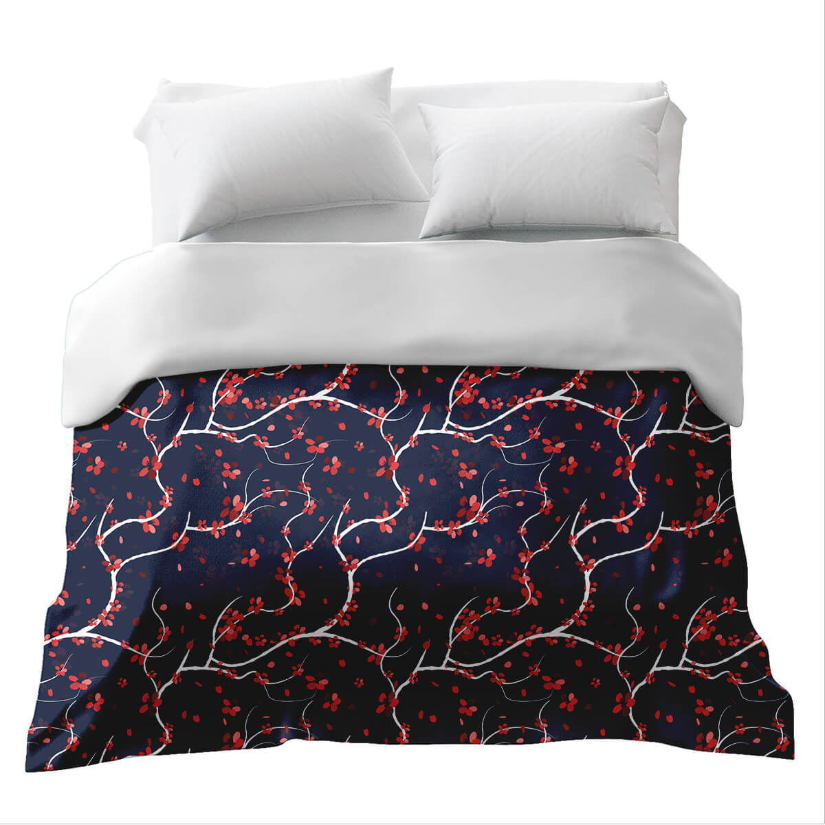 Couverture thérapeutique originale - Housse en coton Fleurs de cerisier rouges