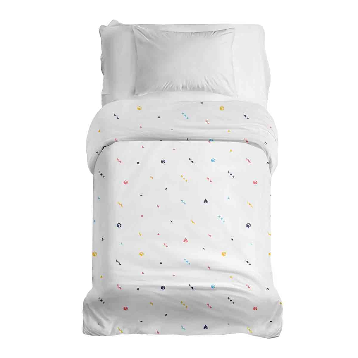 Couverture thérapeutique originale - Housse en coton blanche avec formes colorées
