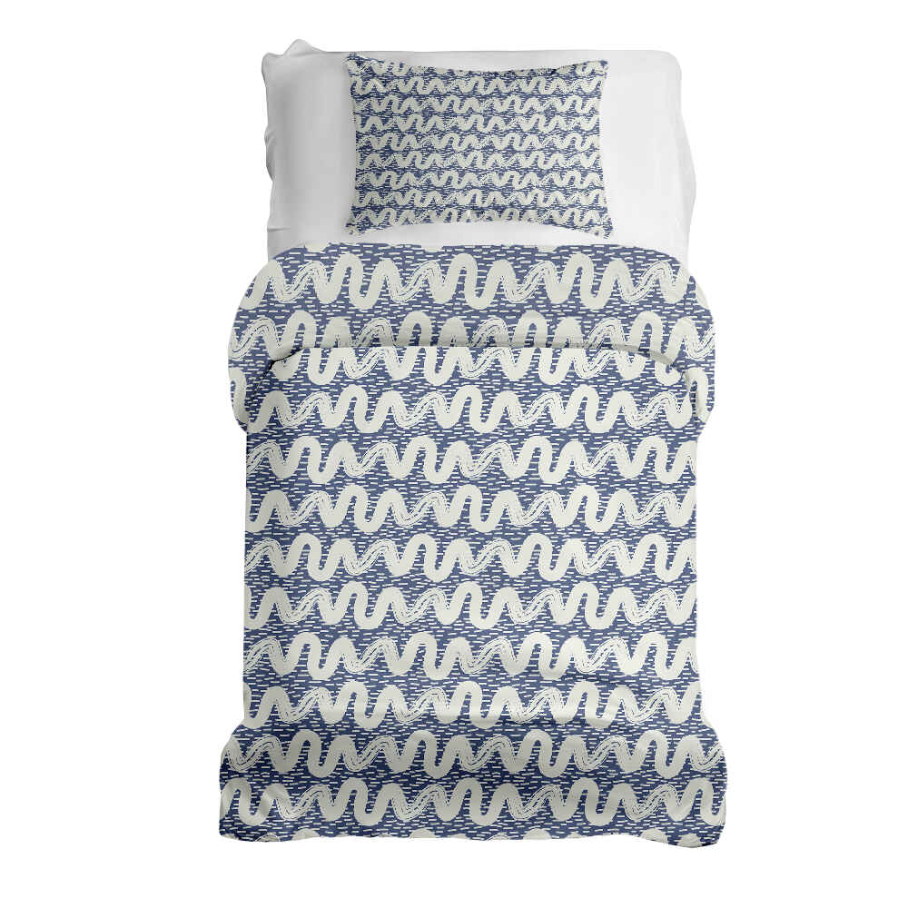 Original Therapiedecke - Ensemble de literie en coton bleu avec vagues blanches