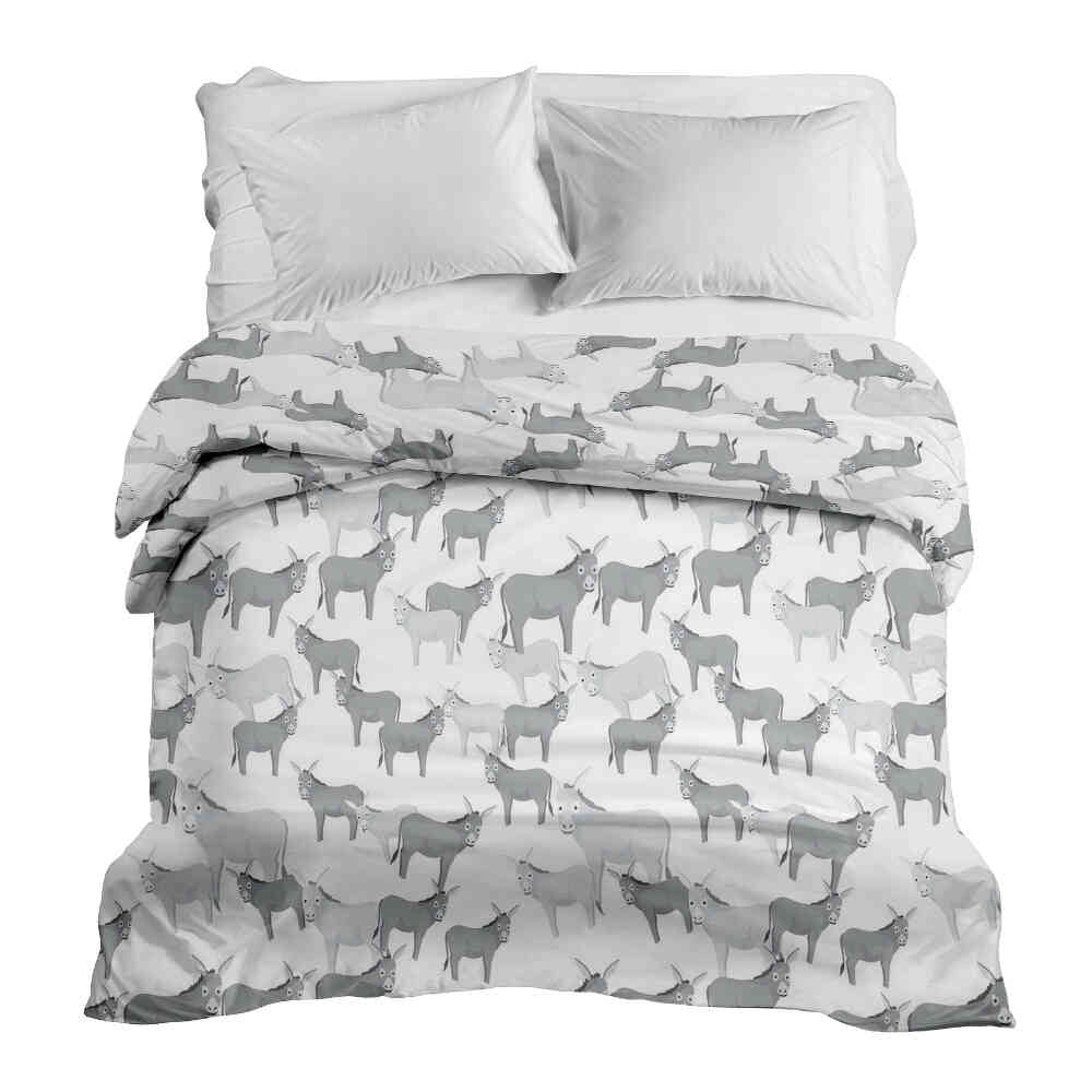 Couverture thérapeutique originale - Housse en coton grise avec des ânes