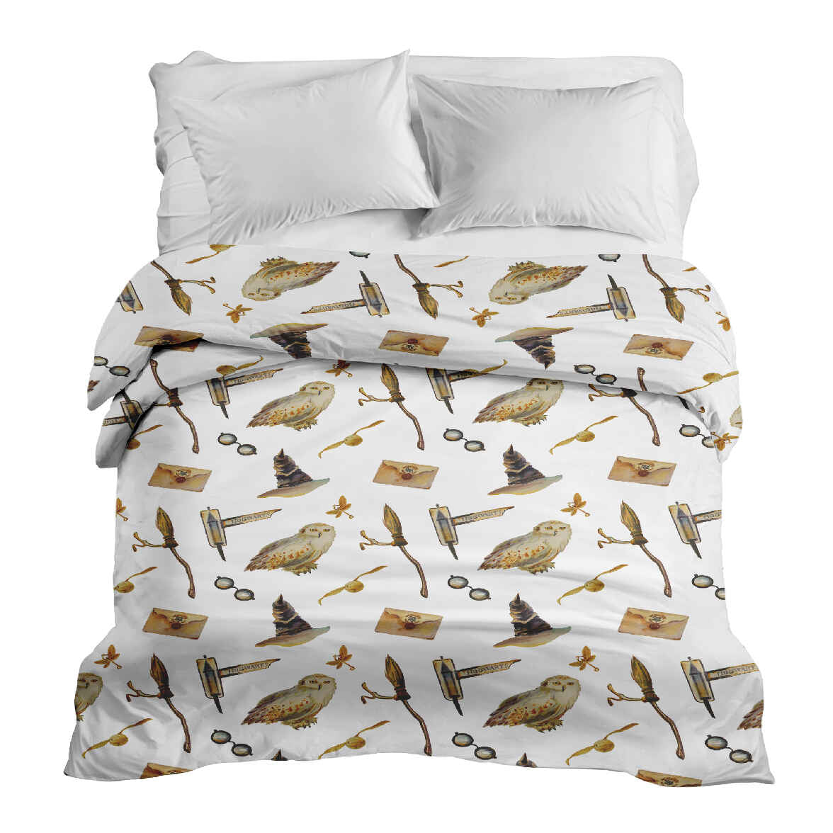 Couverture thérapeutique originale - Housse en coton blanc avec hiboux