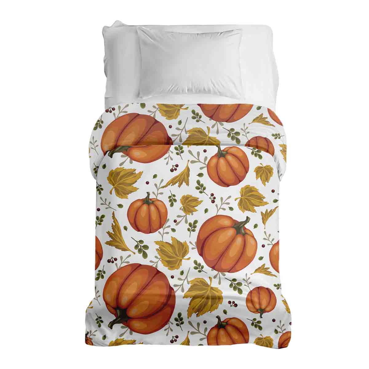 Couverture thérapeutique originale - Housse en coton blanc avec de grandes citrouilles