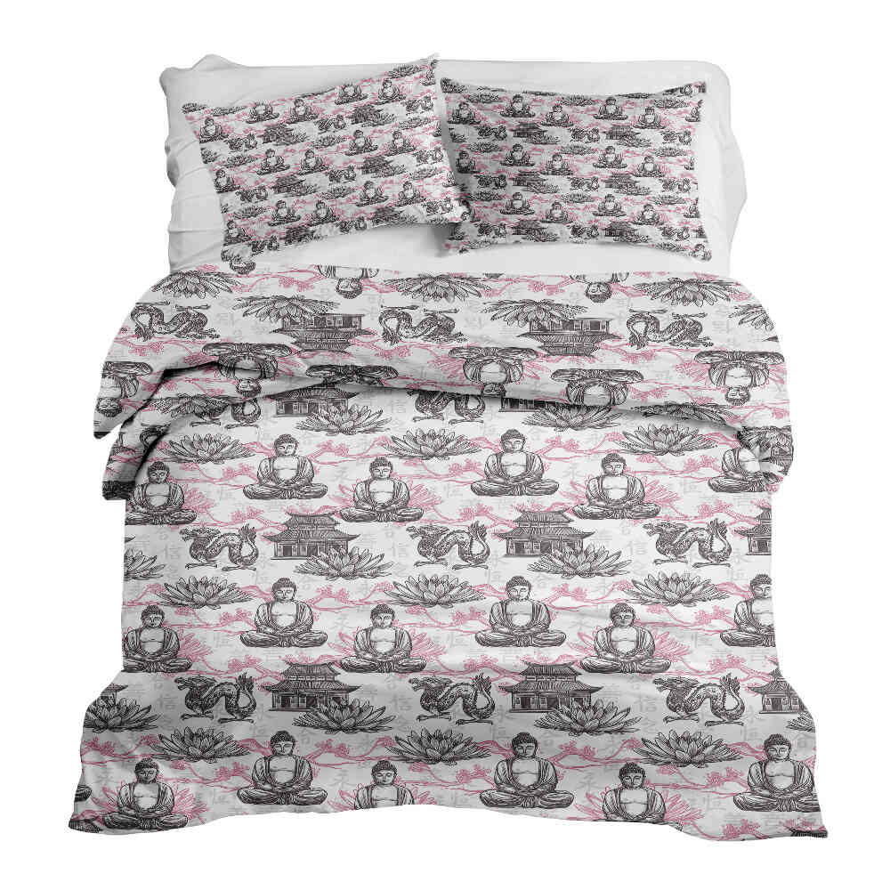 Original Therapiedecke - Ensemble de literie en coton avec Bouddha rose