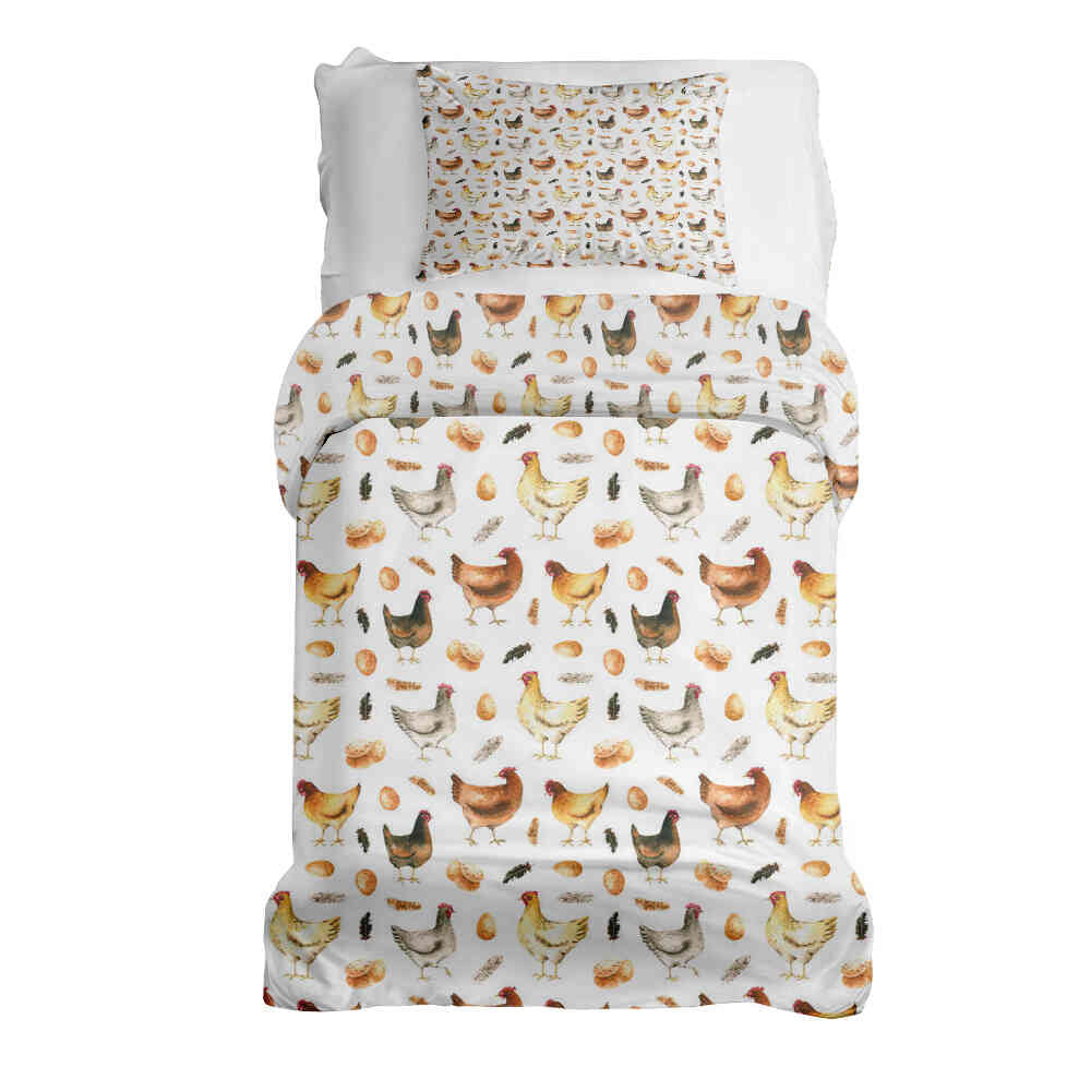 Original Therapiedecke - Ensemble de literie en coton blanc avec poules