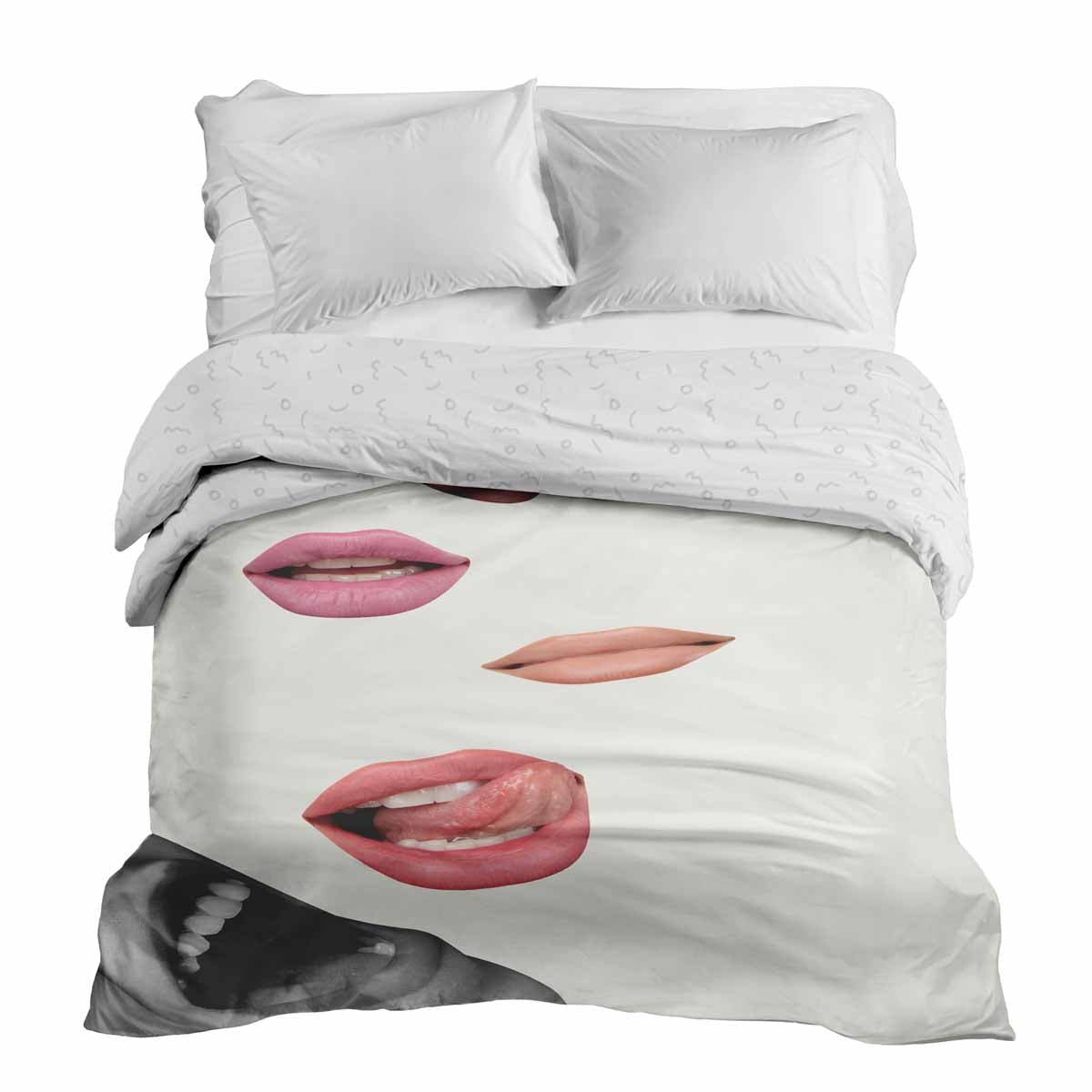 Couverture thérapeutique originale - Housse en coton blanc avec lèvres