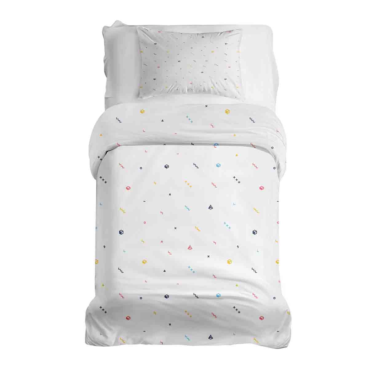 Couette thérapeutique ensemble de literie blanc avec formes colorées