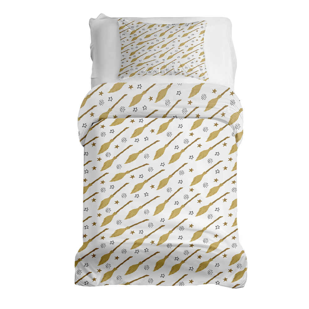 Ensemble de literie avec couverture thérapeutique blanc avec le balai de Harry