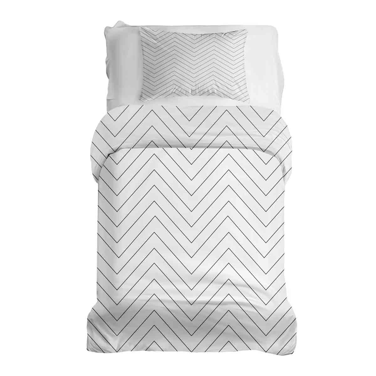 Ensemble de linge de lit avec couverture thérapeutique blanc avec zigzag noir