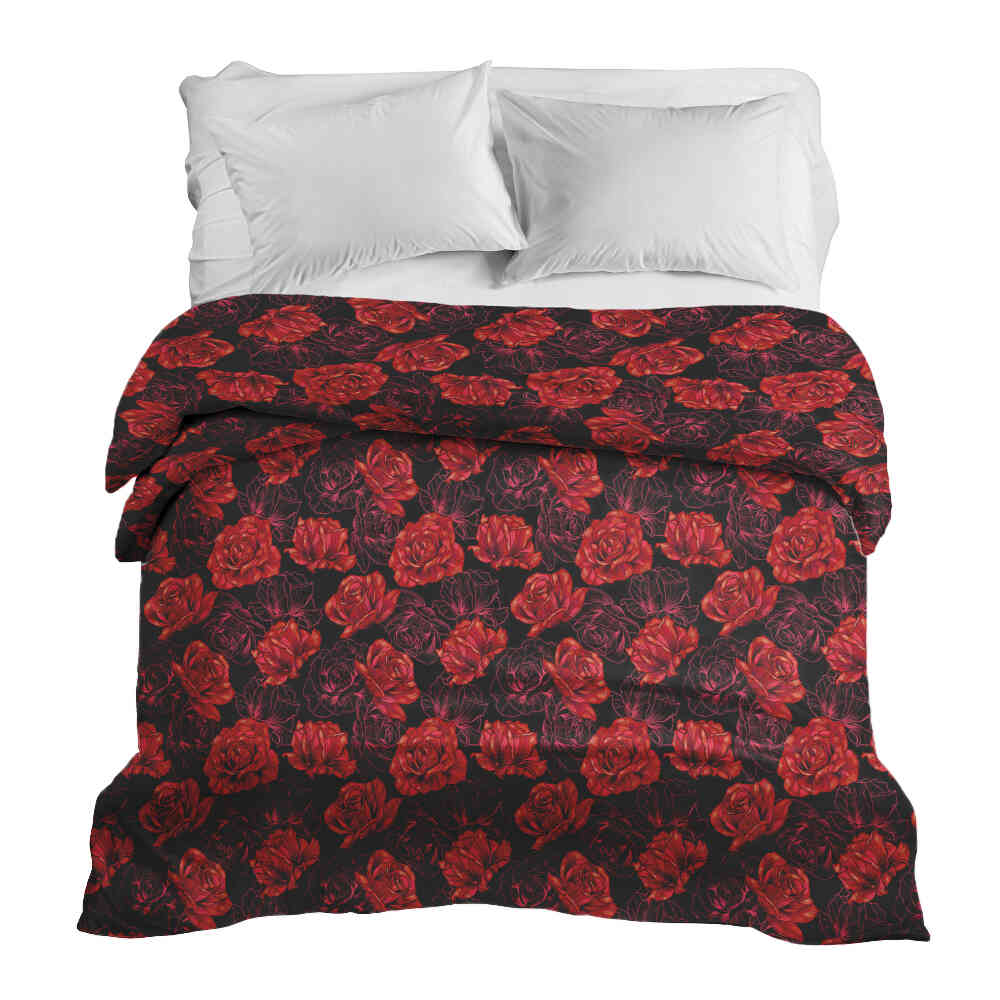 Couverture thérapeutique originale - Housse en coton noire avec des roses rouges
