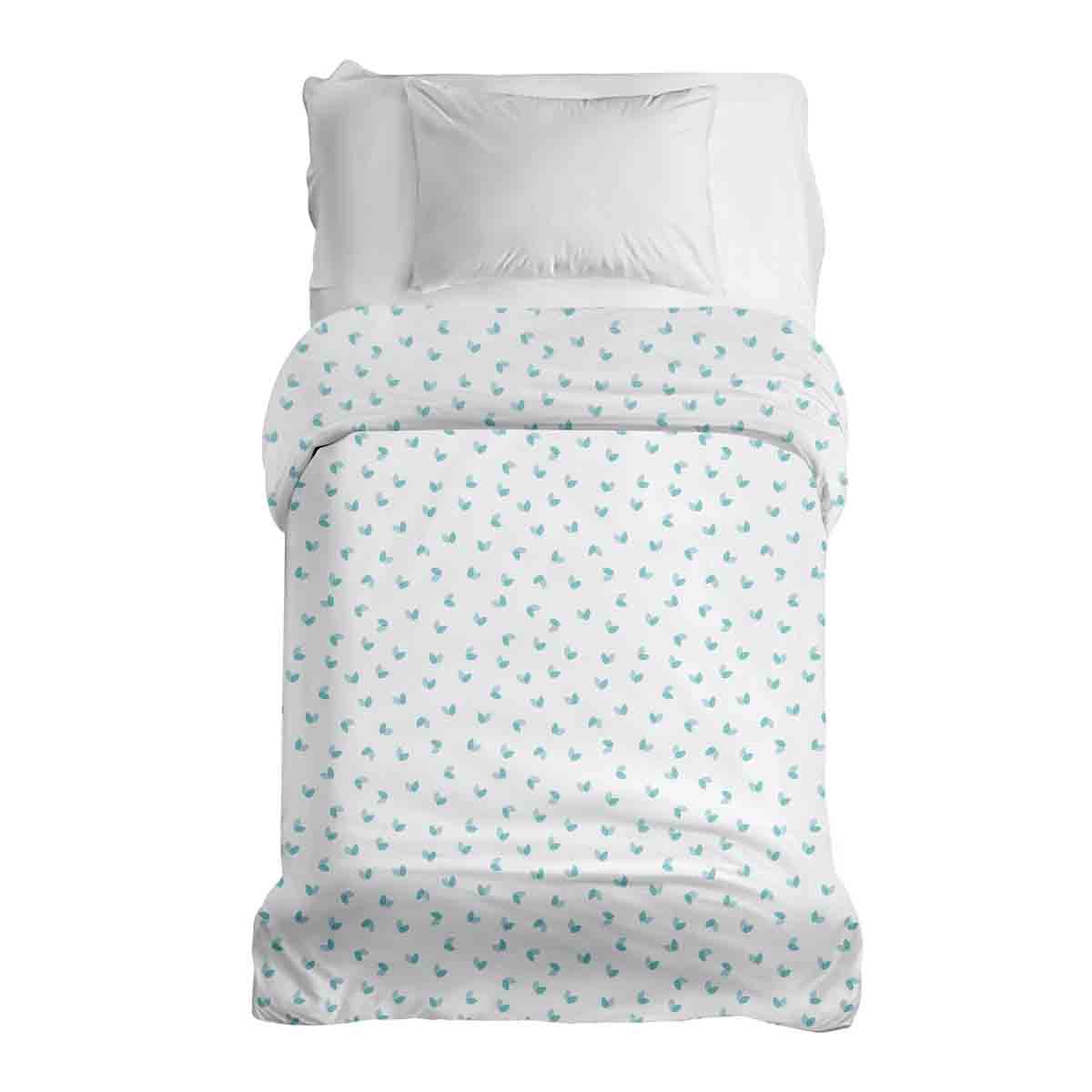 Couverture thérapeutique originale - Housse en coton blanc avec petits cœurs bleus