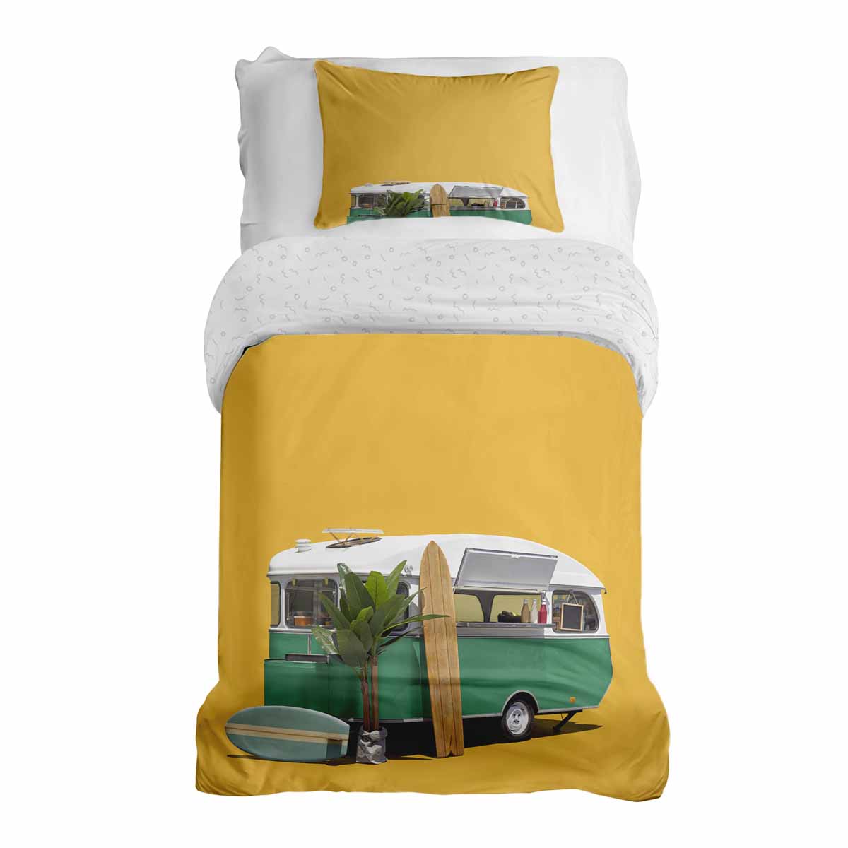 Original Therapiedecke - Ensemble de literie en coton TD jaune avec bus