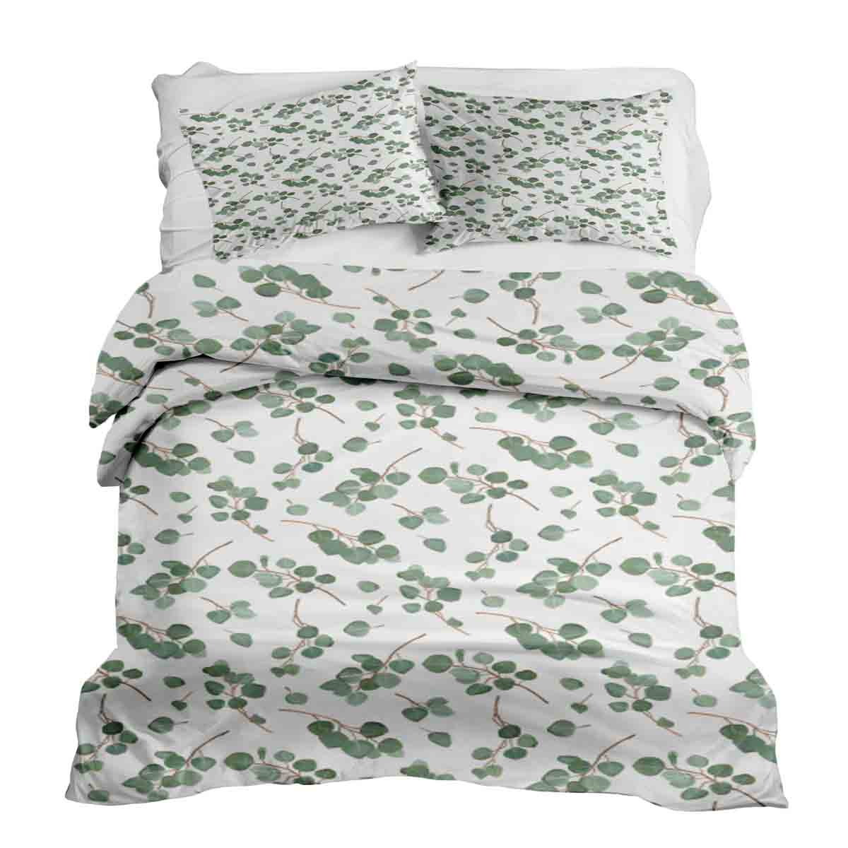 Ensemble de literie avec couverture thérapeutique blanc avec branches d'eucalyptus