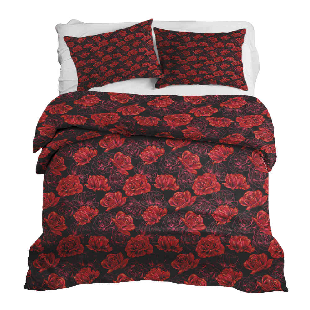 Original Therapiedecke - Ensemble de literie en coton noir avec roses rouges