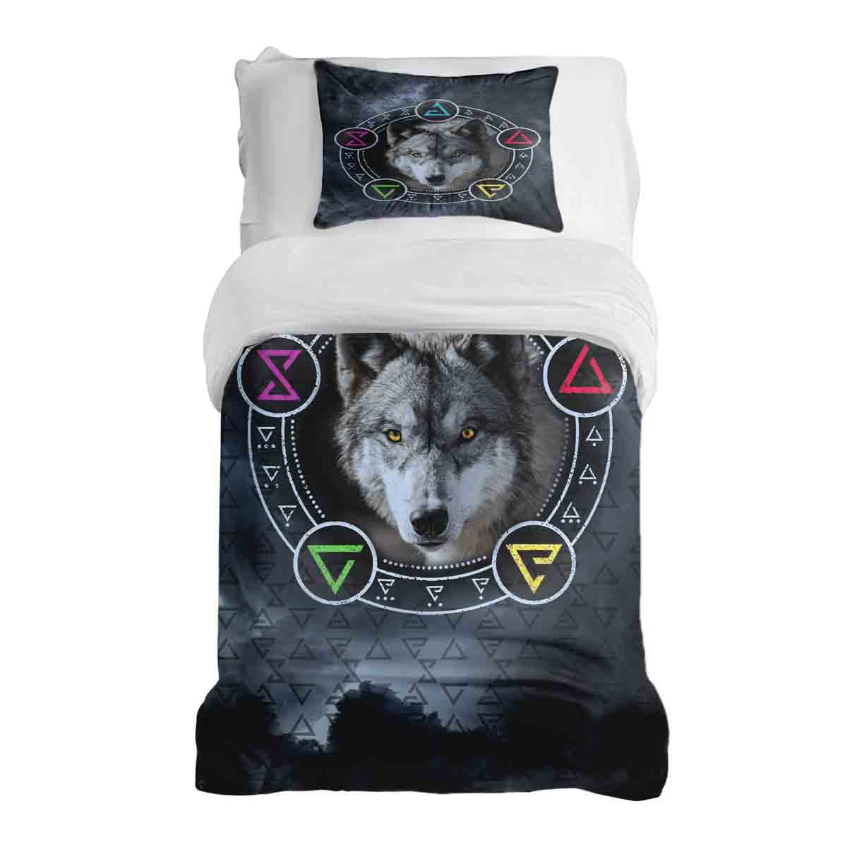 Original Therapiedecke - Ensemble de literie en coton gris avec loup