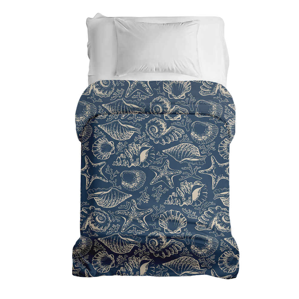 Couverture thérapeutique originale - Housse en coton bleue avec coquillages