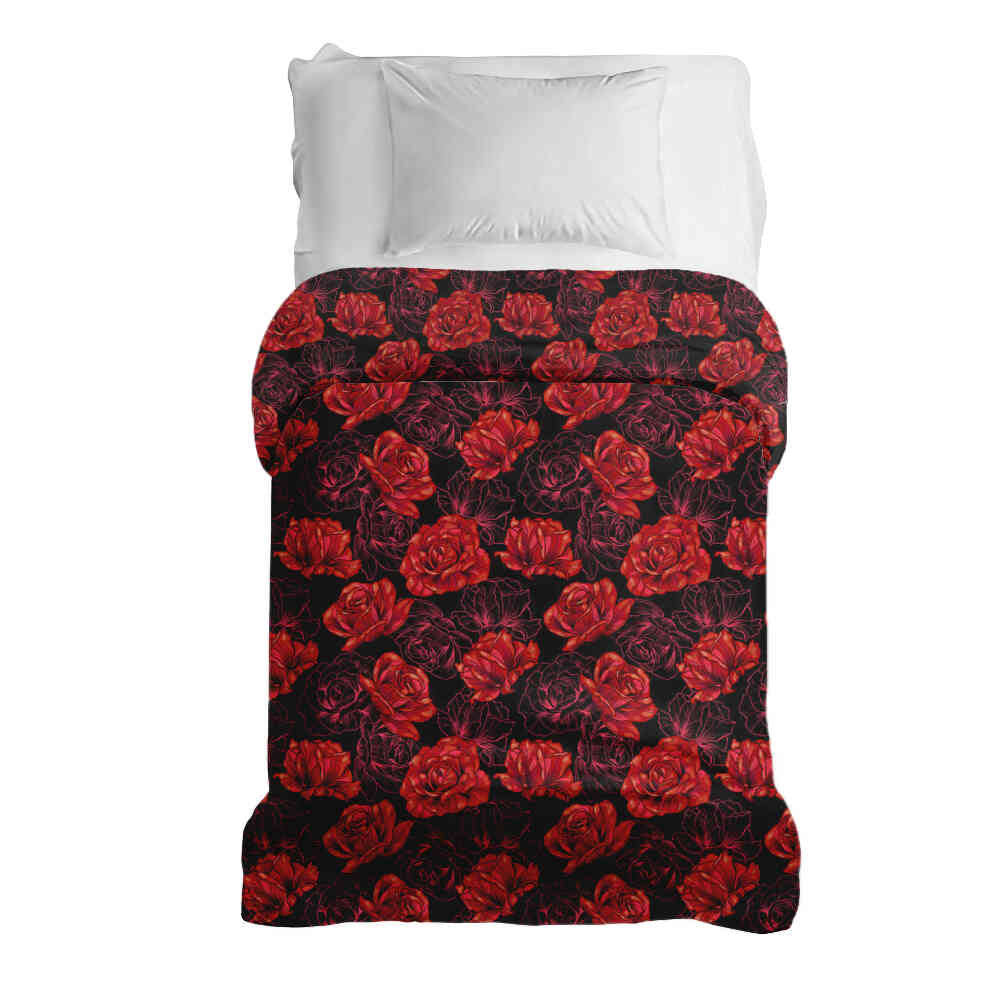 Couverture thérapeutique originale - Housse en coton noire avec des roses rouges
