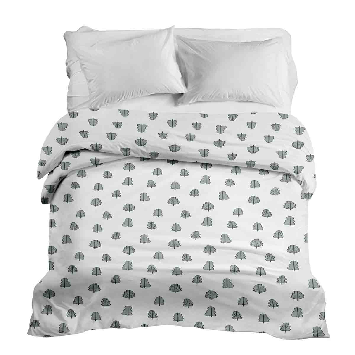 Couverture thérapeutique originale - Housse en coton blanc avec petits arbres