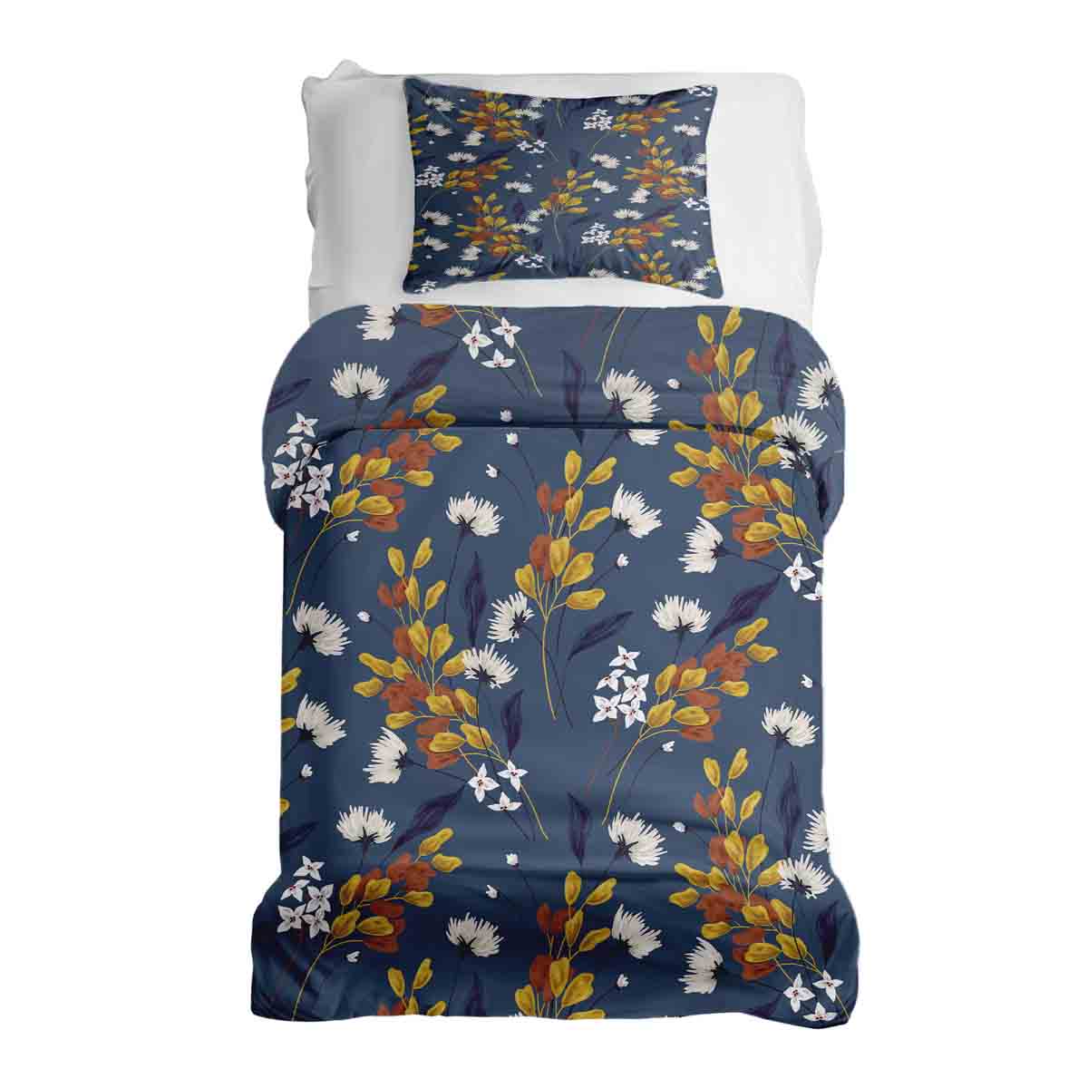 Original Therapiedecke - Ensemble de literie en coton Bleu avec bouquet de fleurs