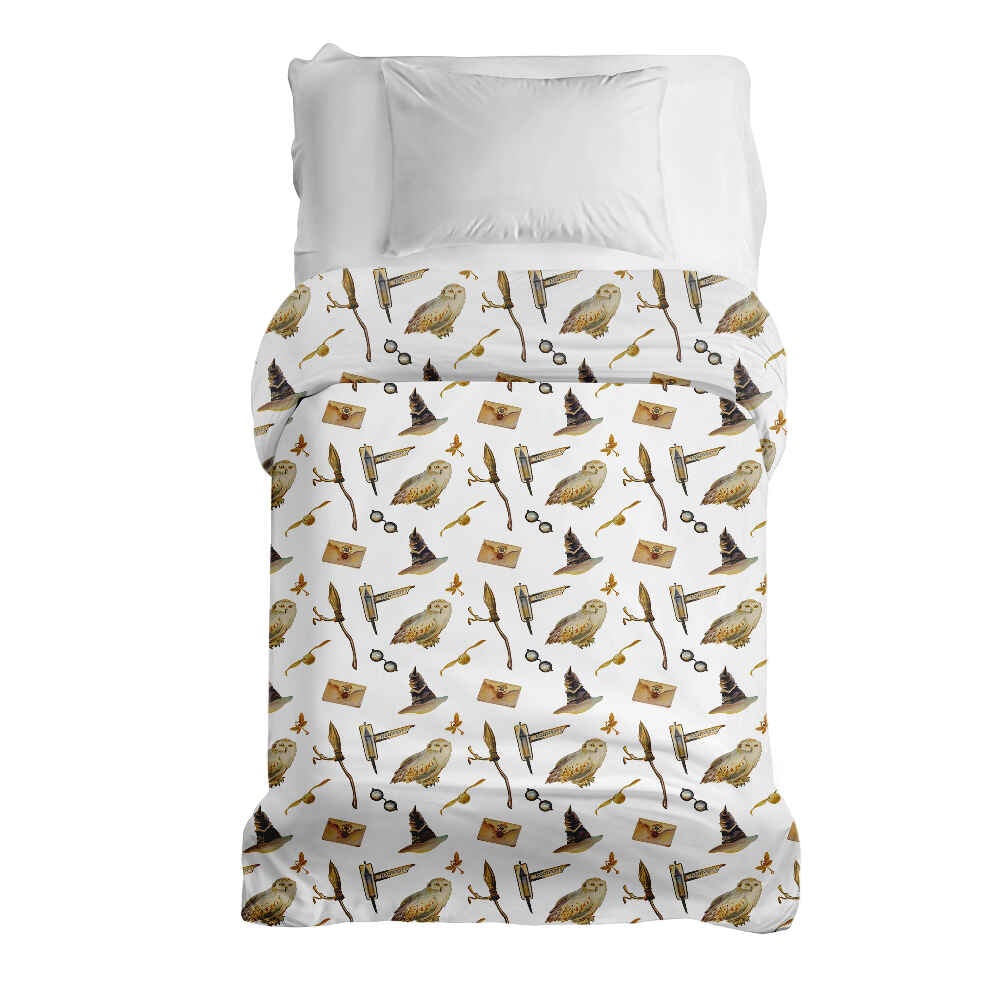 Couverture thérapeutique originale - Housse en coton blanc avec hiboux