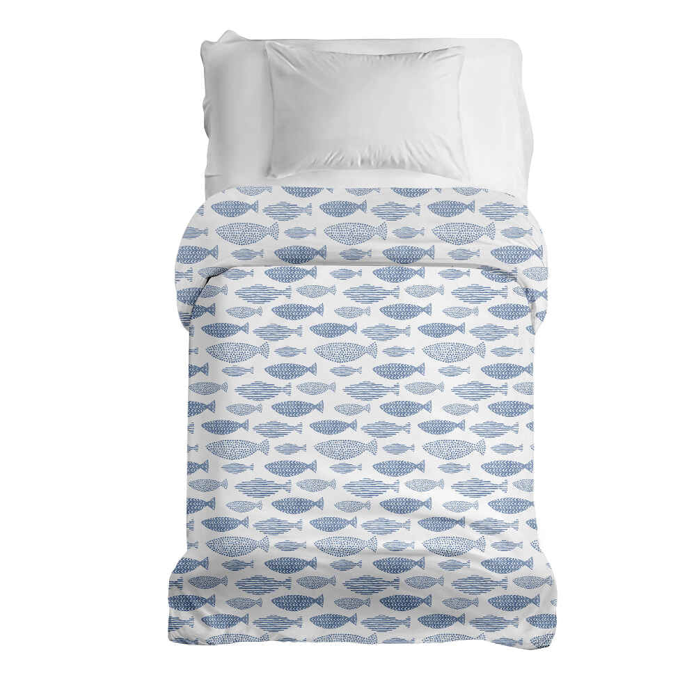 Couverture thérapeutique originale - Housse en coton poissons bleus