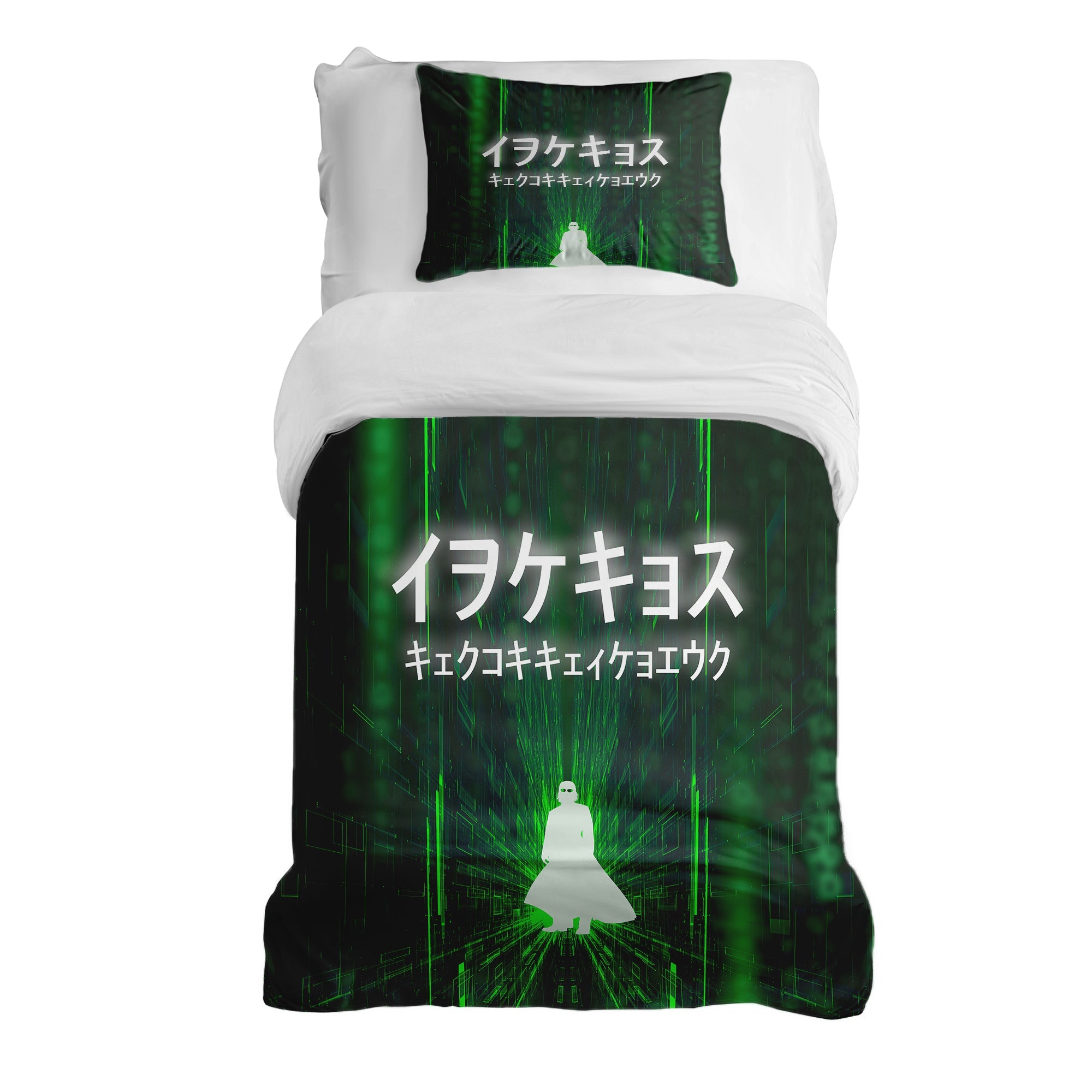 Couverture Thérapeutique Originale TD - Ensemble de Literie en Coton Vert avec Caractères d'Écriture