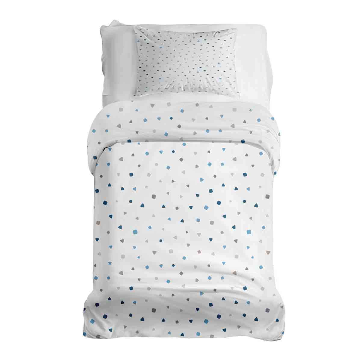 Ensemble de literie avec couverture thérapeutique blanc avec petites formes bleues