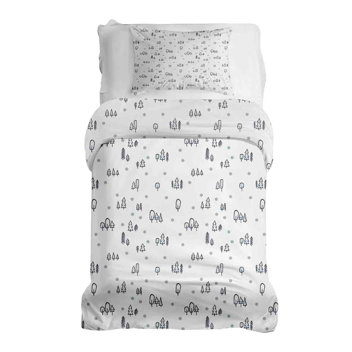 Ensemble de literie avec couverture thérapeutique blanc avec des points et des arbres