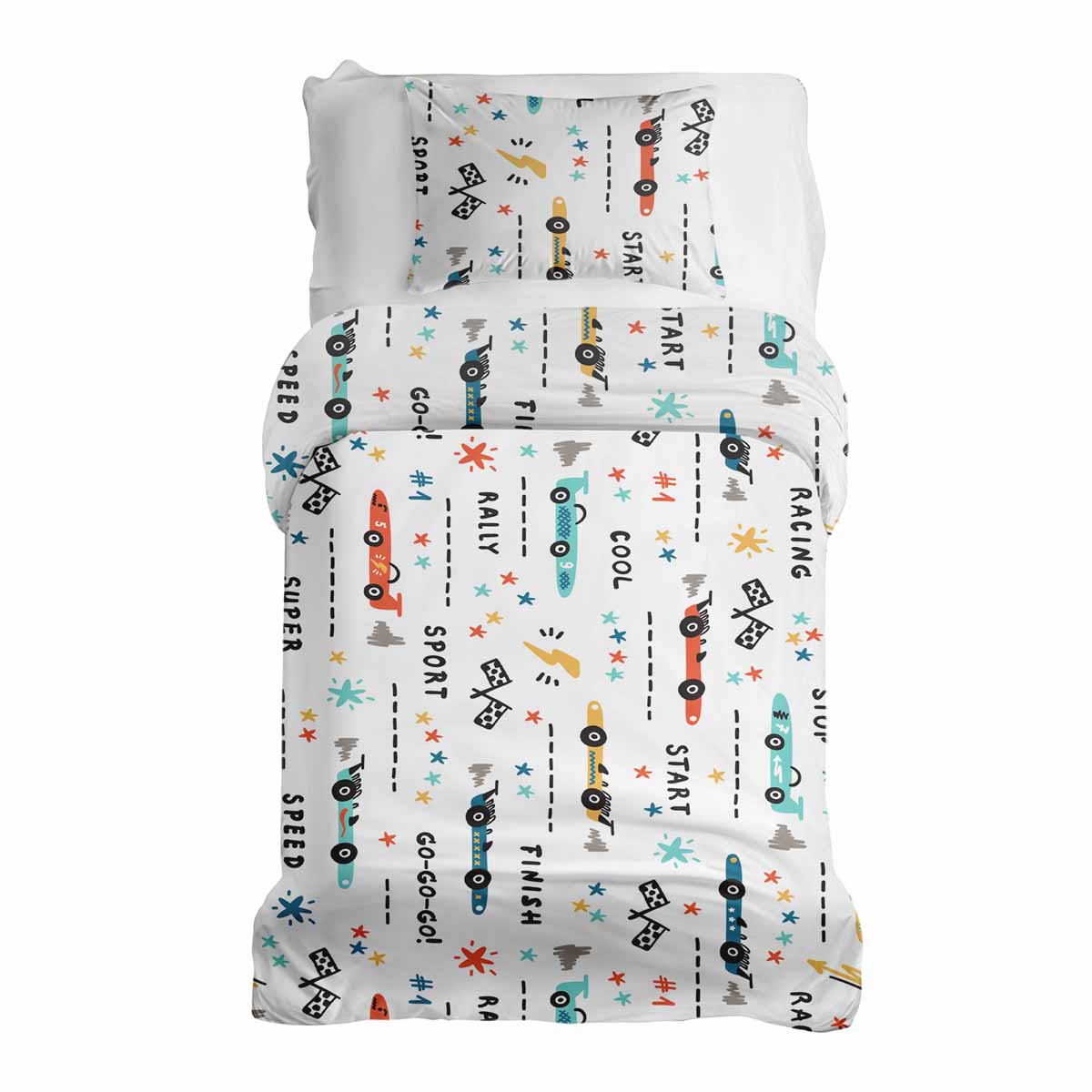Couette de thérapie Ensemble de literie blanc avec voitures de course