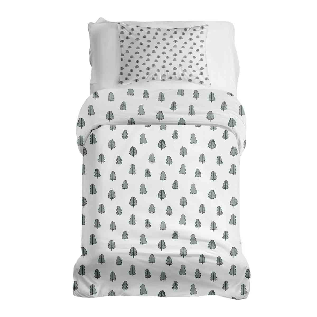 Ensemble de literie avec couverture thérapeutique blanc avec petits arbres