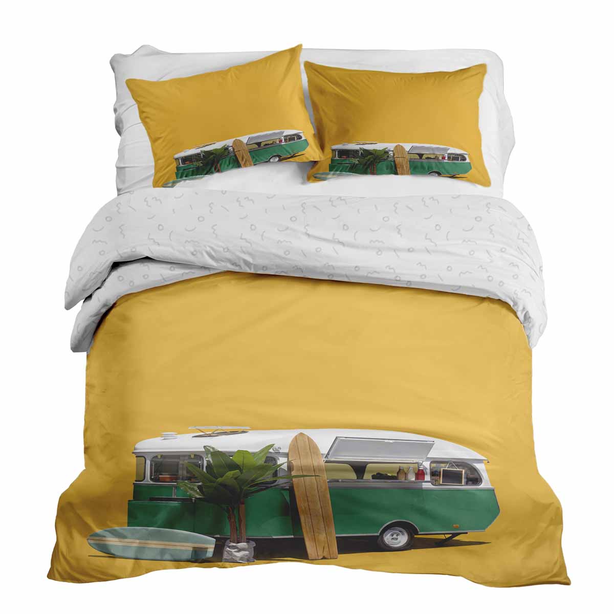 Original Therapiedecke - Ensemble de literie en coton TD jaune avec bus