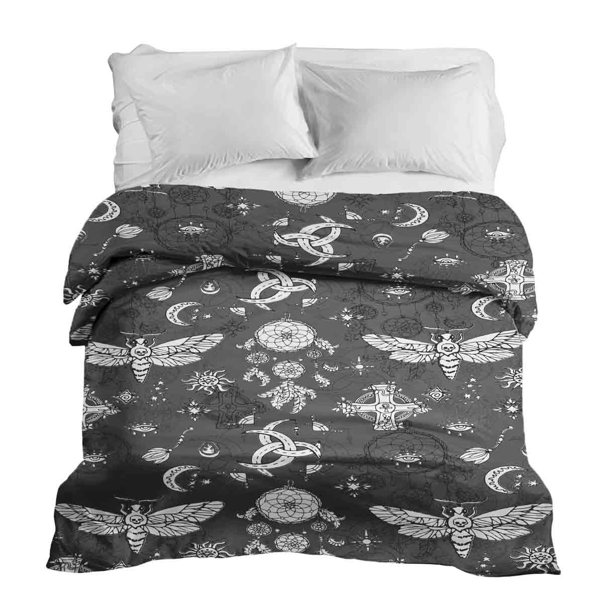 Couverture thérapeutique originale - Housse en coton noire Libellule effrayante