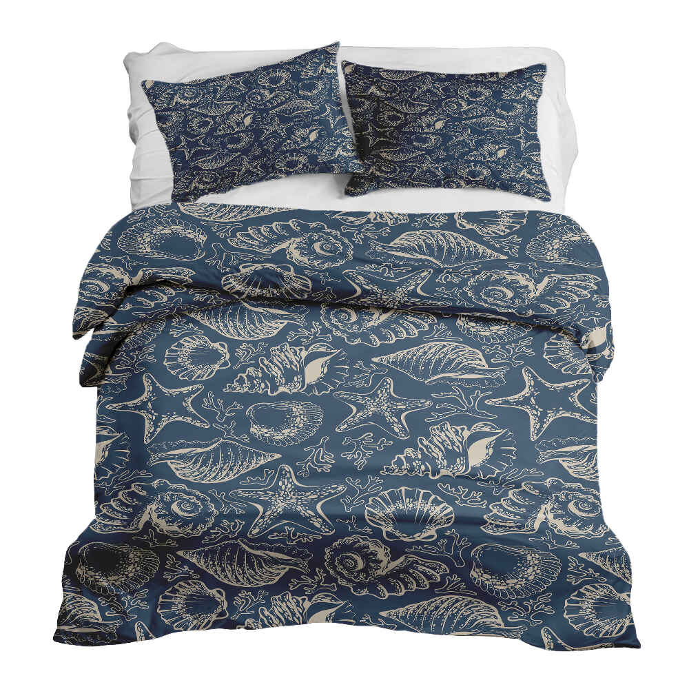 Original Therapiedecke - Ensemble de literie en coton Bleu avec coquillages