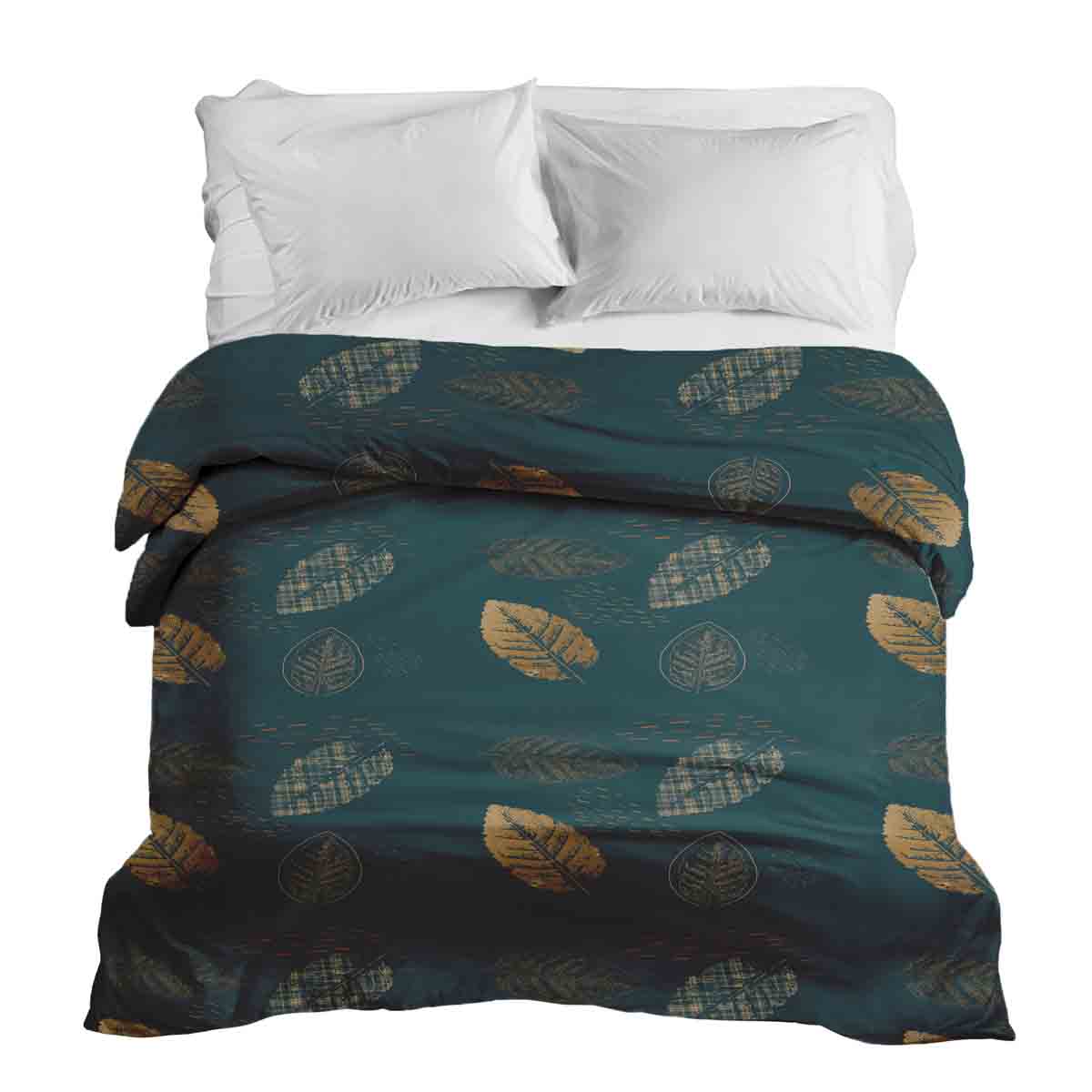 Couverture thérapeutique originale - Housse en coton verte avec feuille dorée