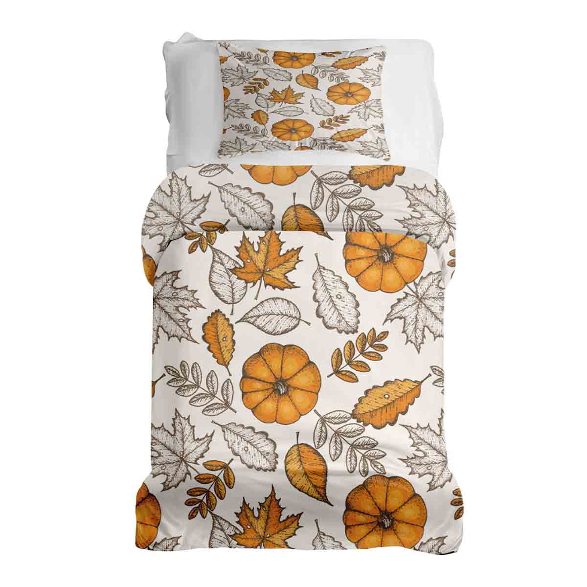 Ensemble de literie avec couverture thérapeutique blanc avec feuille et citrouille