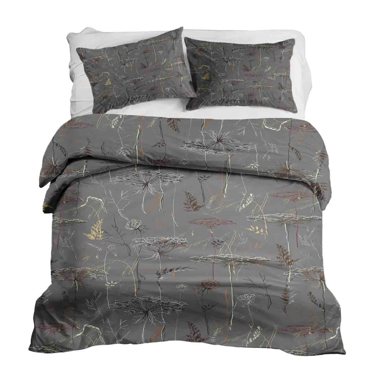 Original Therapiedecke - Ensemble de literie en coton Gris avec plantes dorées