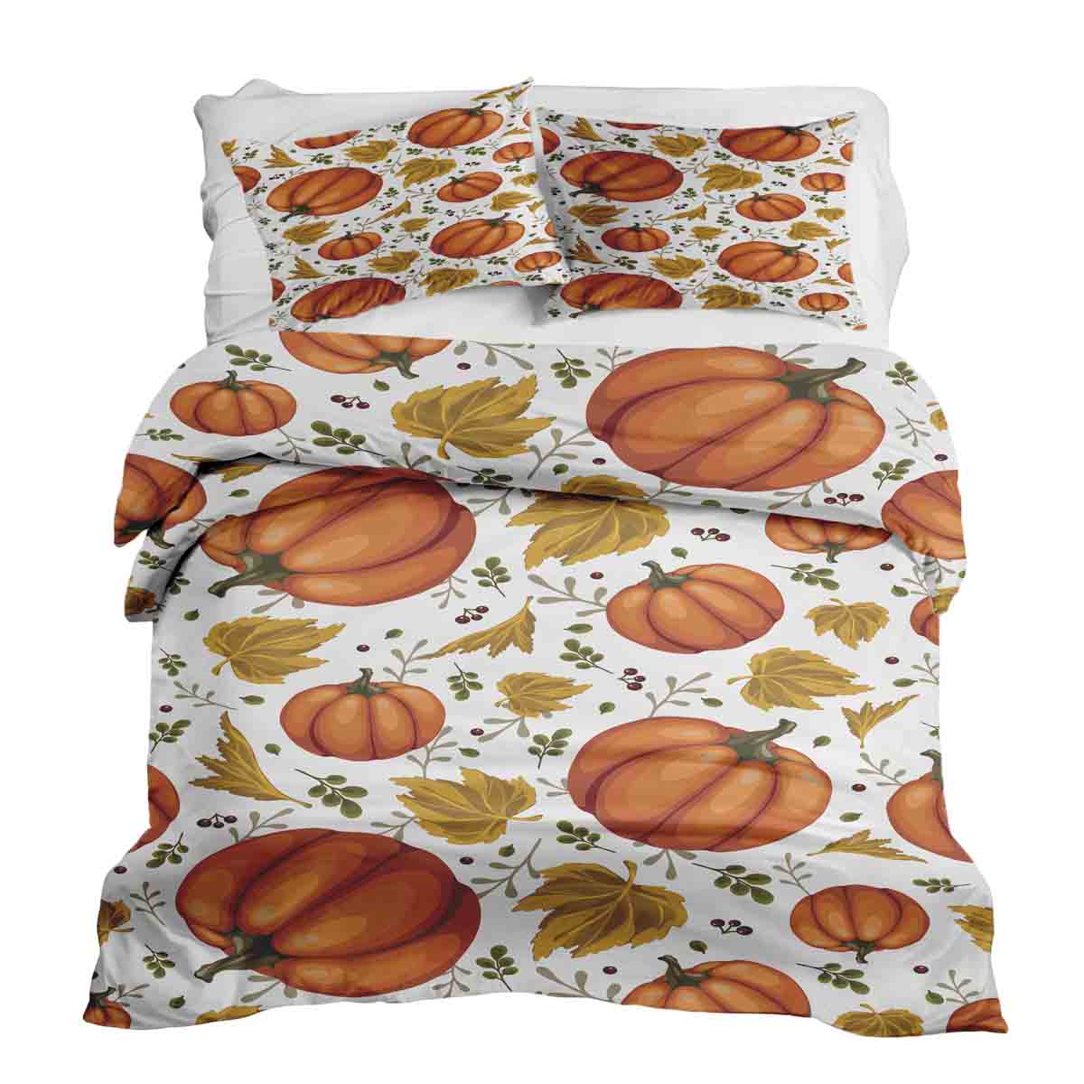 Ensemble de literie avec couvertures thérapeutiques blanc avec de grosses citrouilles