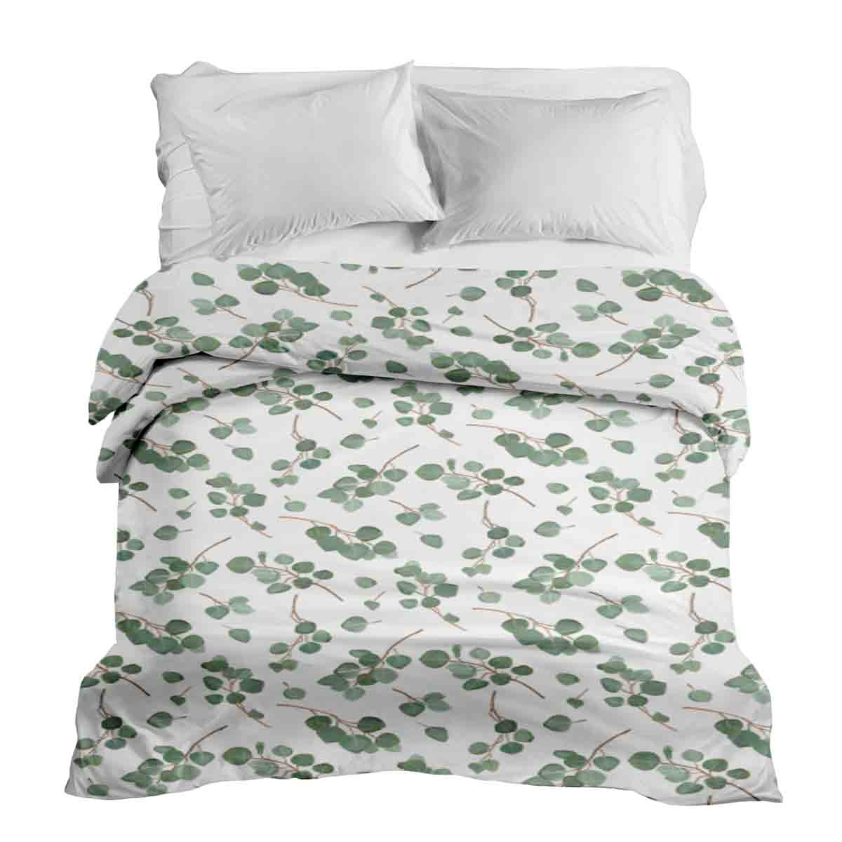 Couverture thérapeutique originale - Housse en coton blanc avec branches d'eucalyptus