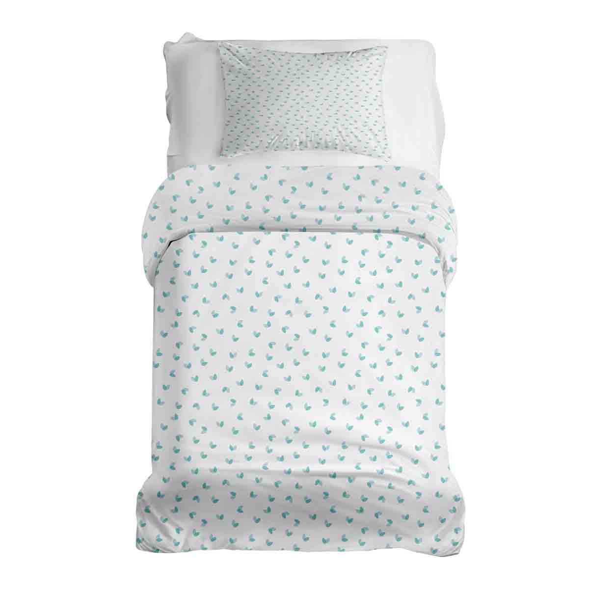 Ensemble de literie avec couverture thérapeutique blanc avec petits cœurs bleus
