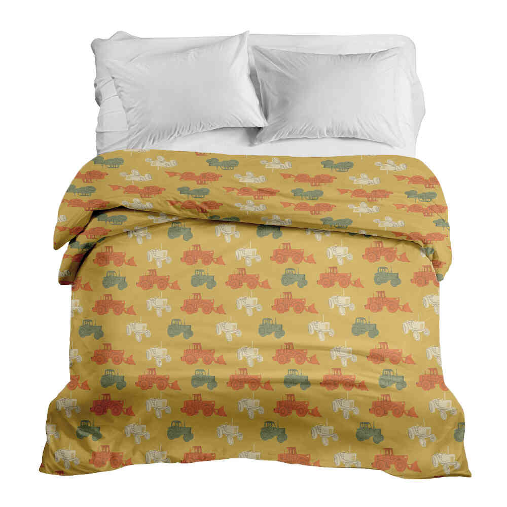 Couverture thérapeutique originale - Housse en coton orange avec tracteurs