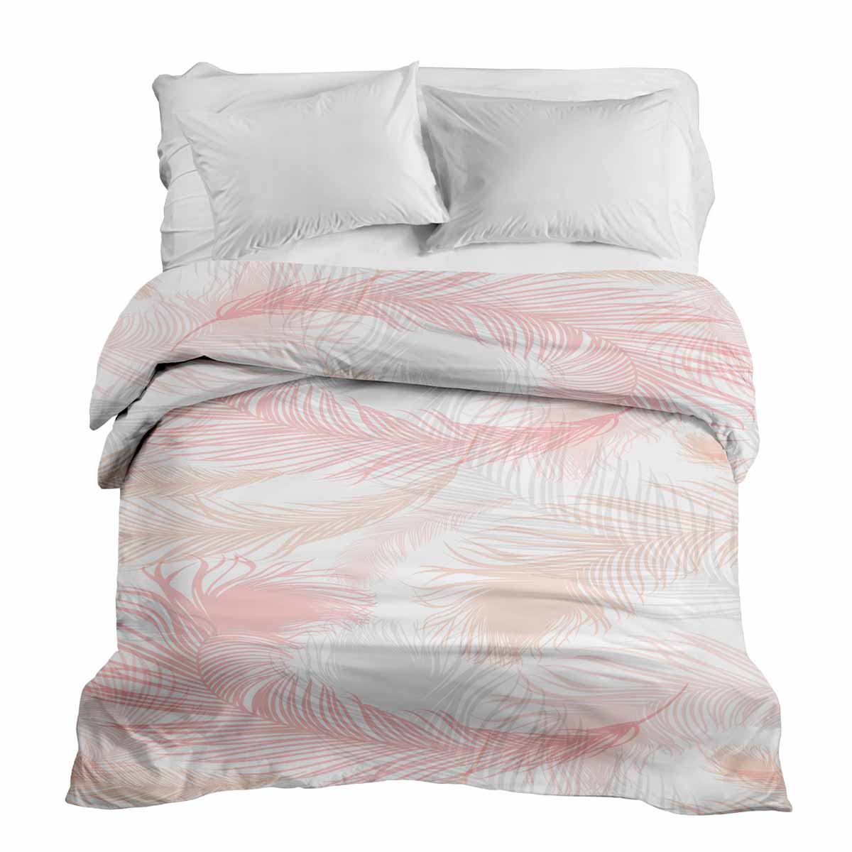 Couverture thérapeutique originale - Housse en coton blanc avec plumes roses
