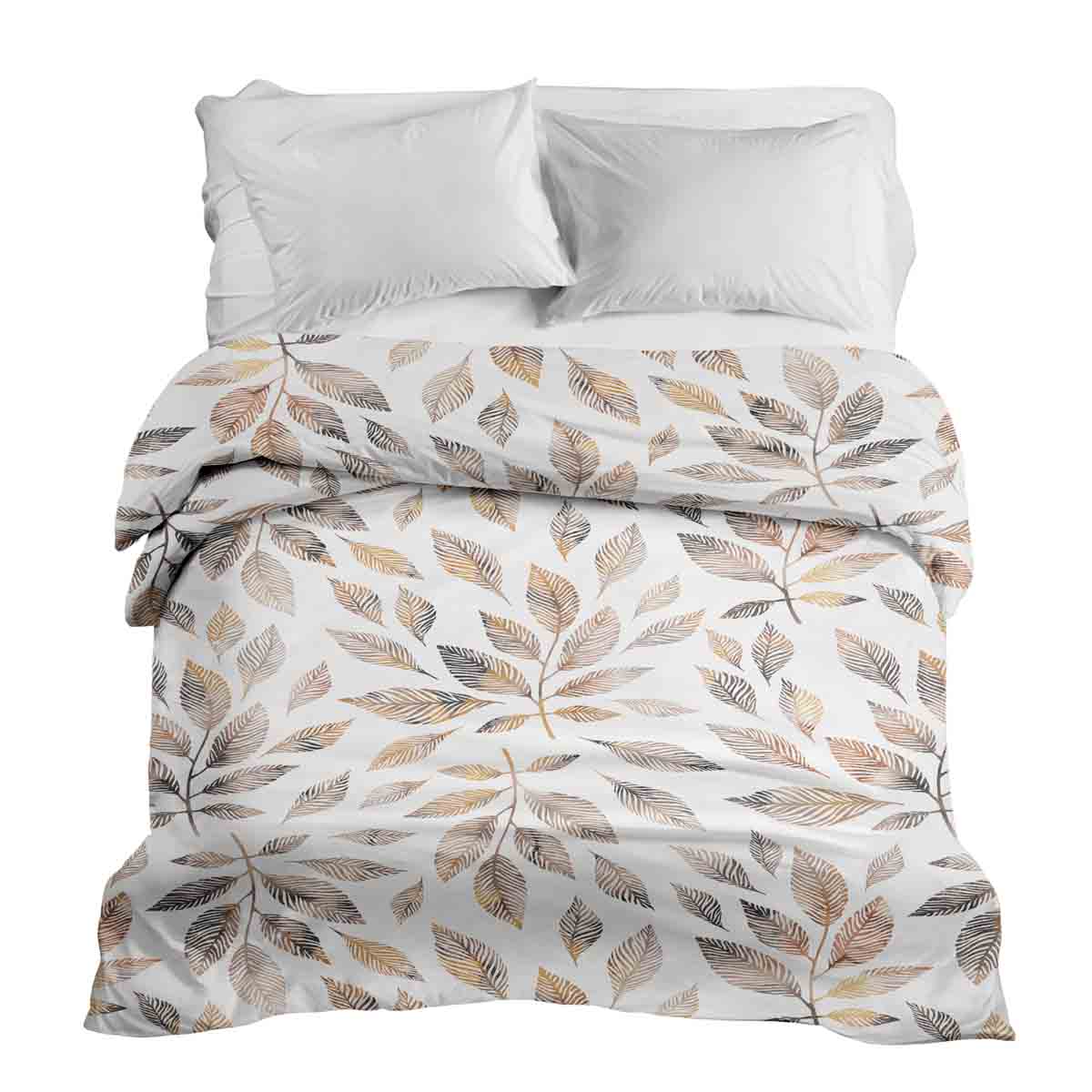 Couverture thérapeutique originale - Housse en coton blanc avec branches brun clair