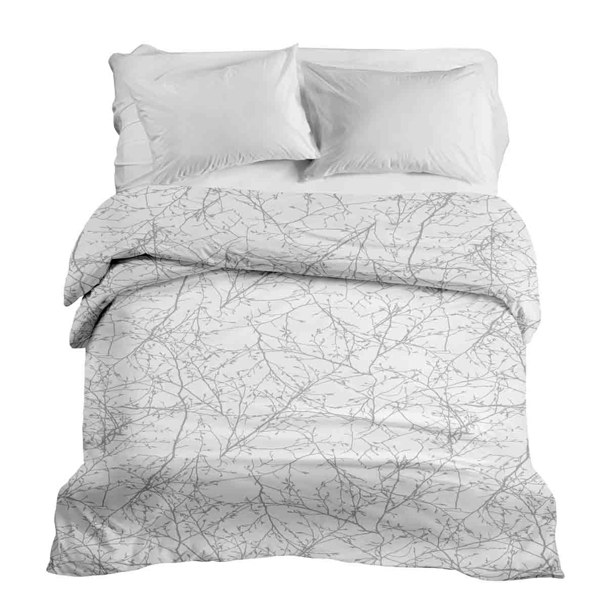 Couverture thérapeutique originale - Housse en coton blanc avec de délicates branches grises