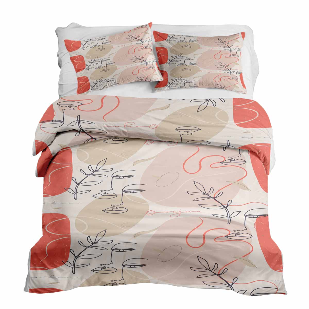 Original Therapiedecke - Ensemble de literie en coton Beige avec visage abstrait
