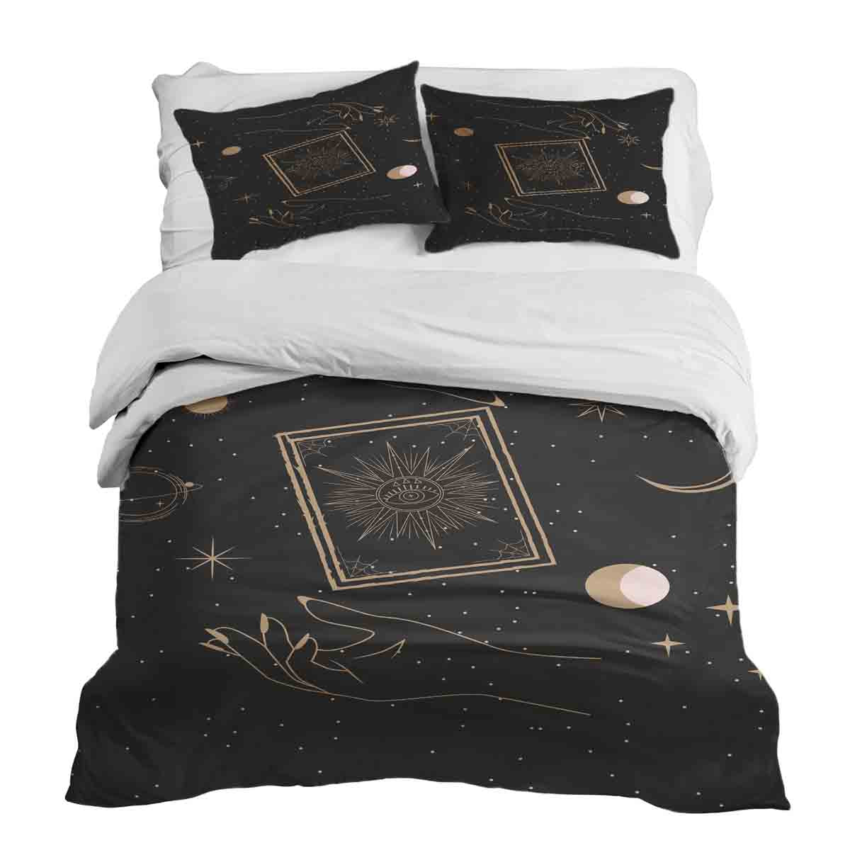 Original Therapiedecke - Ensemble de literie en coton Noir avec Soleil, Lune et Étoiles