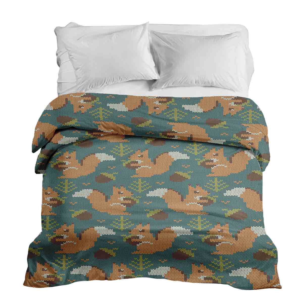 Couverture thérapeutique originale - Housse en coton verte avec écureuil