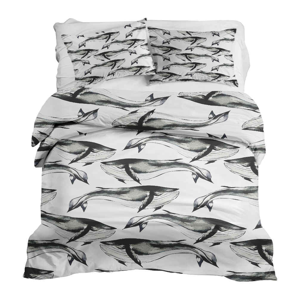 Original Therapiedecke - Ensemble de literie en coton Baleine bleue noire