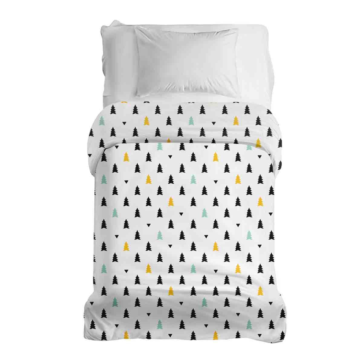 Couverture thérapeutique originale - Housse en coton blanche avec petits sapins